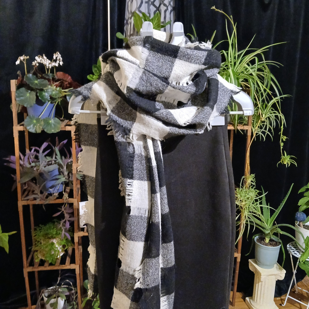 Madewell Black and White Plaid Scarf